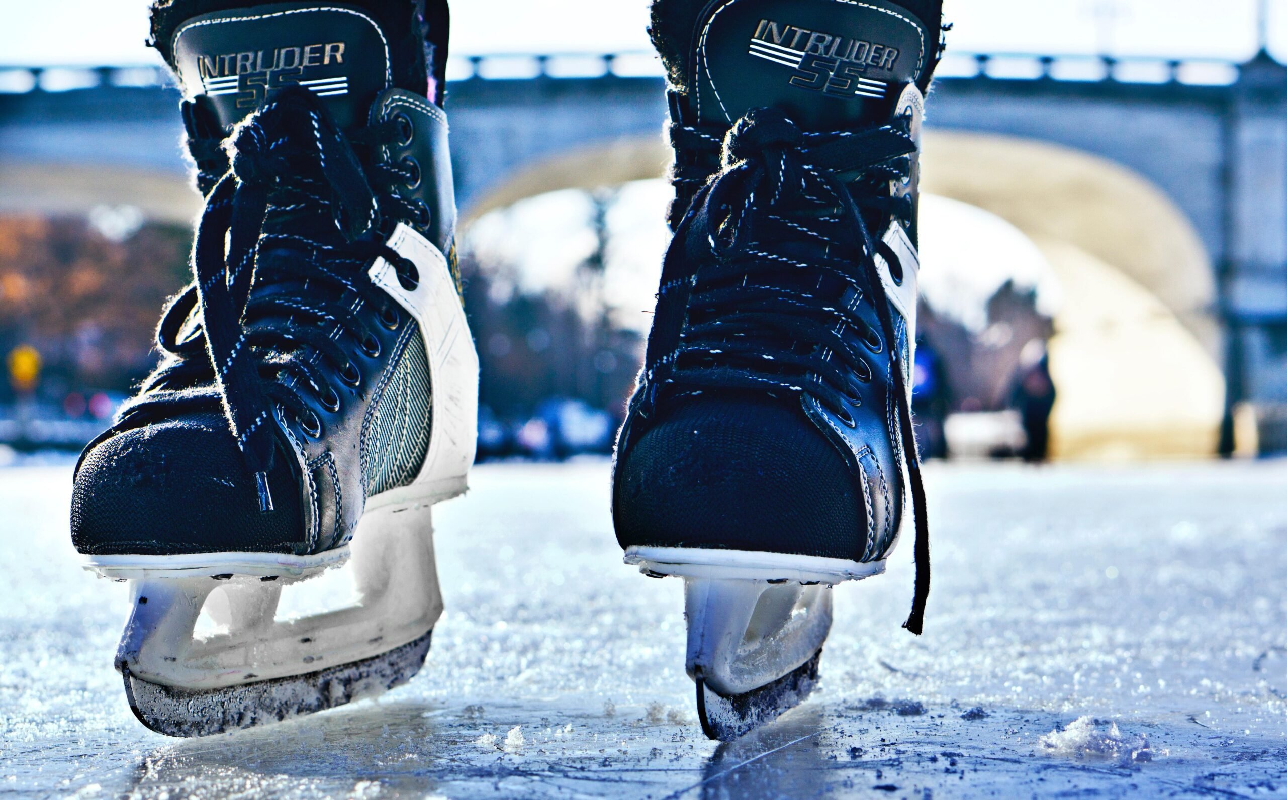 Ice hockey skates on ice