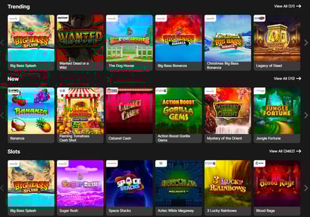 Screenshot of slots games available at SpinYoo Casino