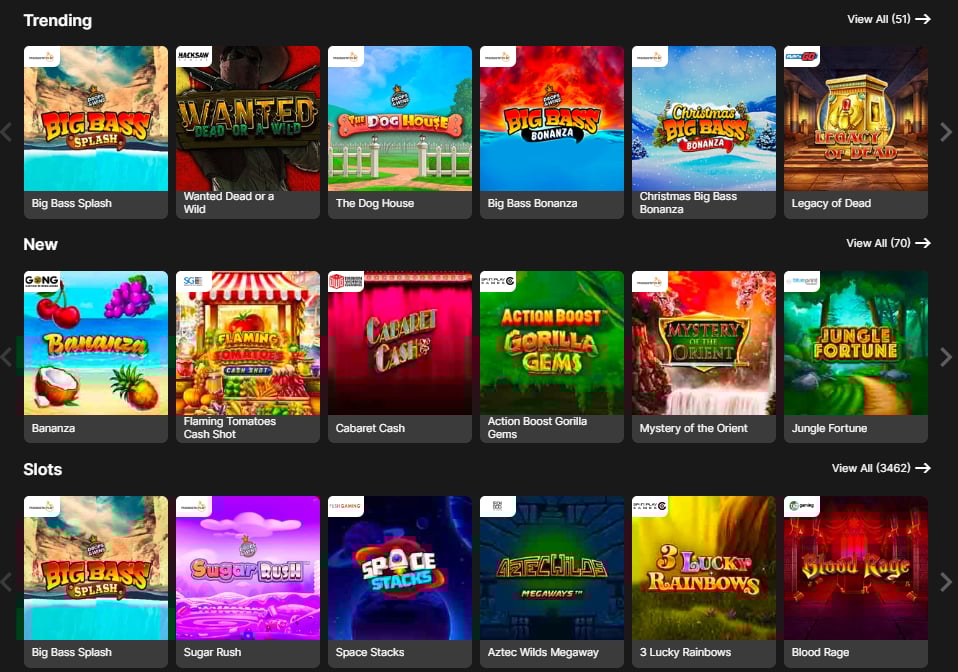 Screenshot of slots games available at SpinYoo Casino