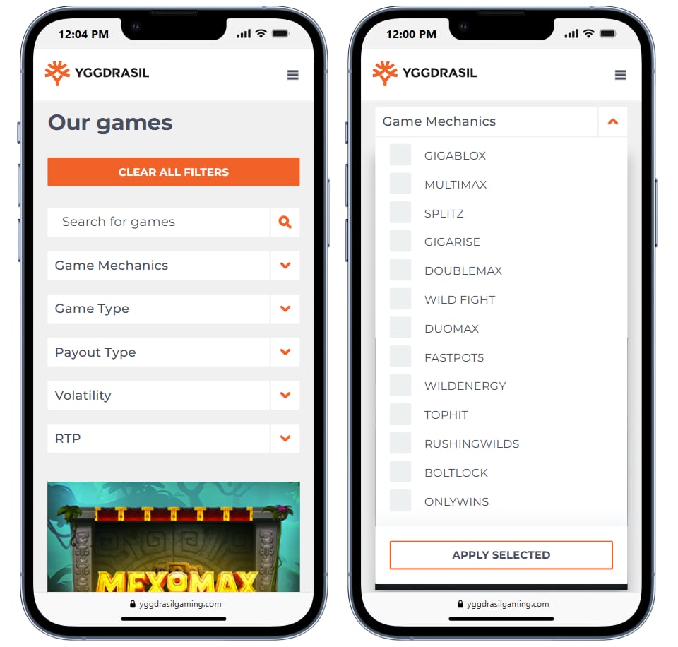Yggdrasil game library filters